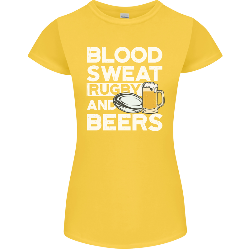 Blood Sweat Rugby and Beers Funny Womens Petite Cut T-Shirt Yellow