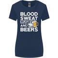 Blood Sweat Rugby and Beers Funny Womens Wider Cut T-Shirt Navy Blue