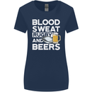 Blood Sweat Rugby and Beers Funny Womens Wider Cut T-Shirt Navy Blue