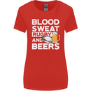 Blood Sweat Rugby and Beers Funny Womens Wider Cut T-Shirt Red