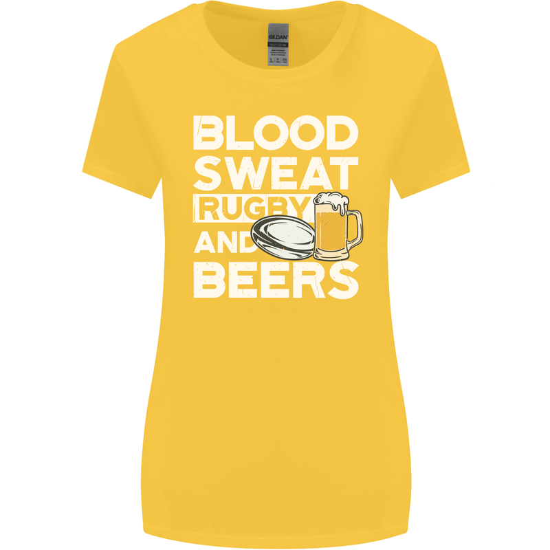 Blood Sweat Rugby and Beers Funny Womens Wider Cut T-Shirt Yellow