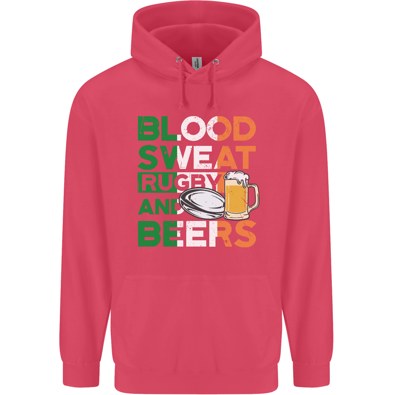 Blood Sweat Rugby and Beers Ireland Funny Childrens Kids Hoodie Heliconia