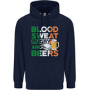 Blood Sweat Rugby and Beers Ireland Funny Childrens Kids Hoodie Navy Blue