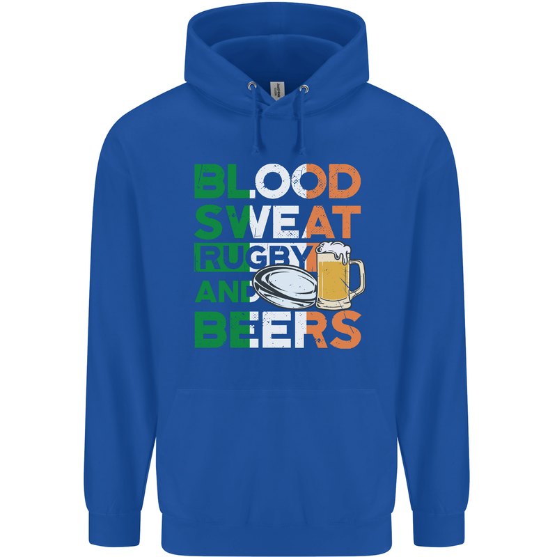 Blood Sweat Rugby and Beers Ireland Funny Childrens Kids Hoodie Royal Blue
