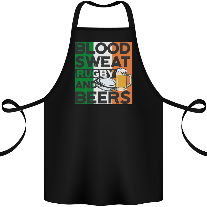 Blood Sweat Rugby and Beers Ireland Funny Cotton Apron 100% Organic Black