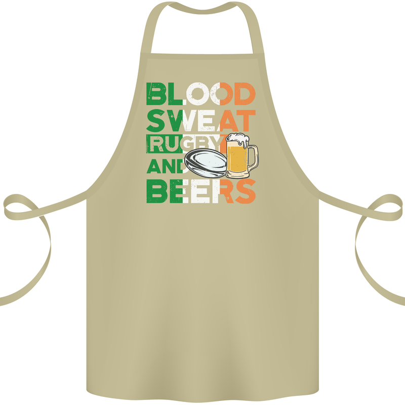Blood Sweat Rugby and Beers Ireland Funny Cotton Apron 100% Organic Khaki