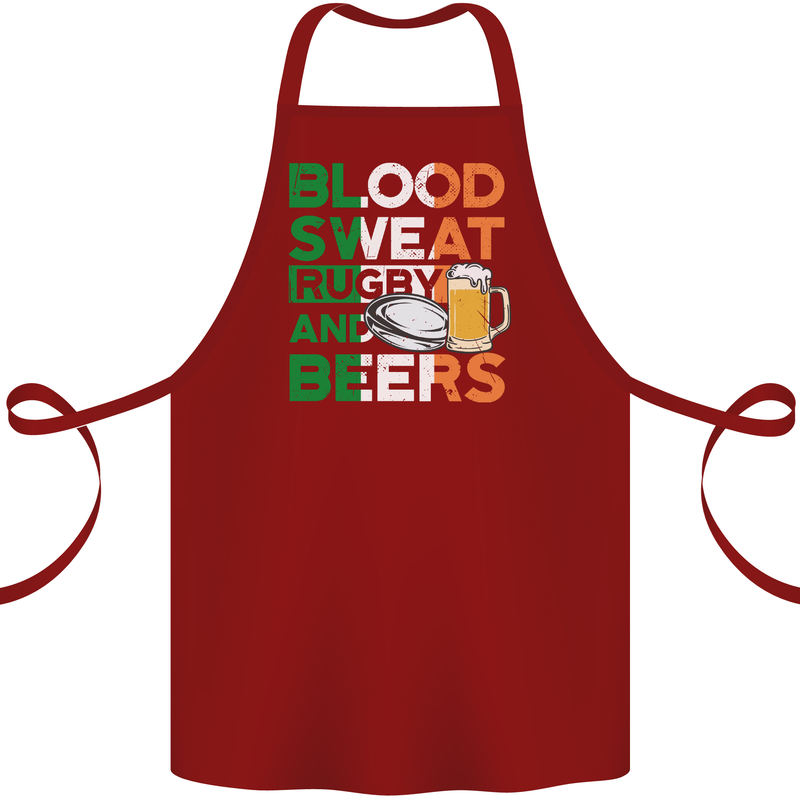 Blood Sweat Rugby and Beers Ireland Funny Cotton Apron 100% Organic Maroon