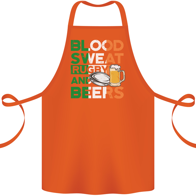Blood Sweat Rugby and Beers Ireland Funny Cotton Apron 100% Organic Orange