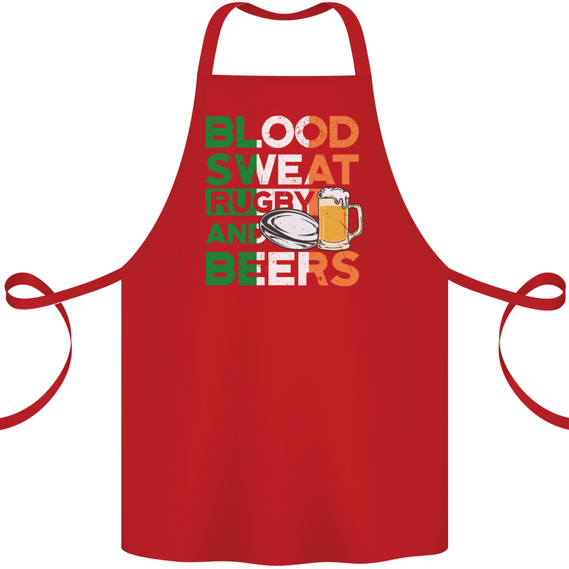 Blood Sweat Rugby and Beers Ireland Funny Cotton Apron 100% Organic Red