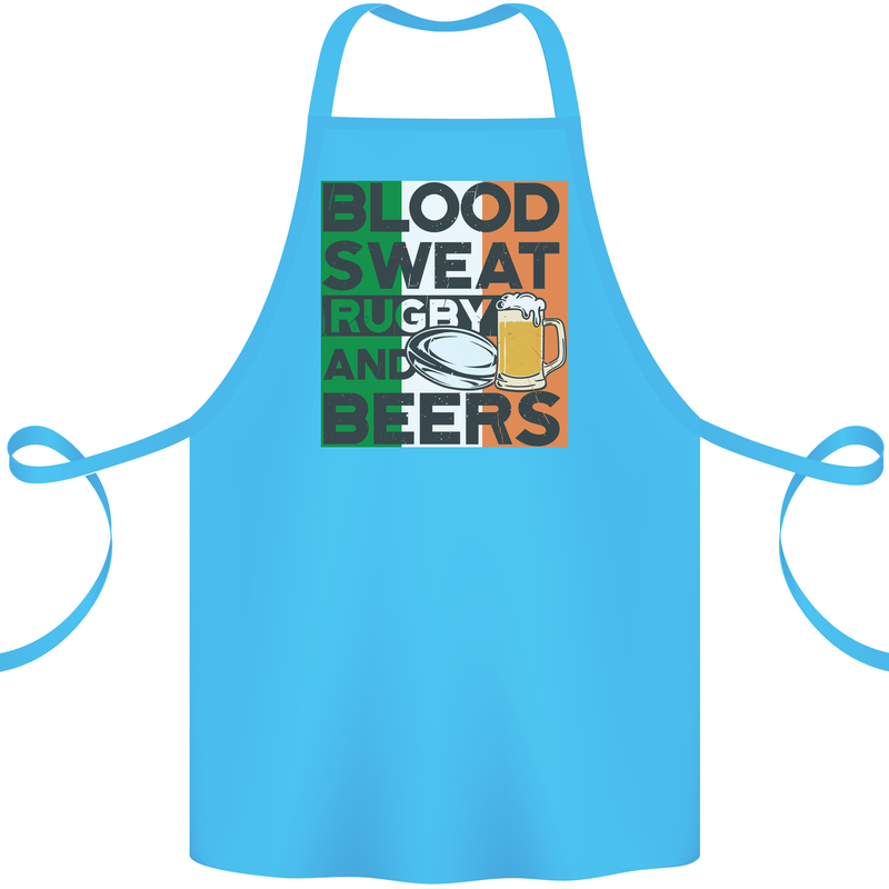 Blood Sweat Rugby and Beers Ireland Funny Cotton Apron 100% Organic Turquoise