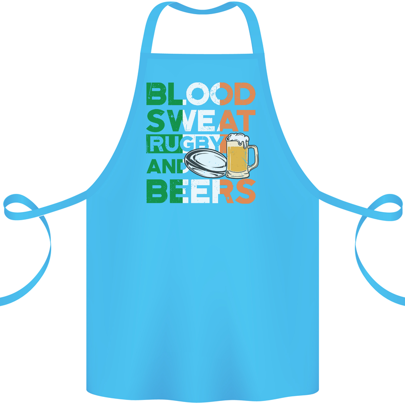 Blood Sweat Rugby and Beers Ireland Funny Cotton Apron 100% Organic Turquoise