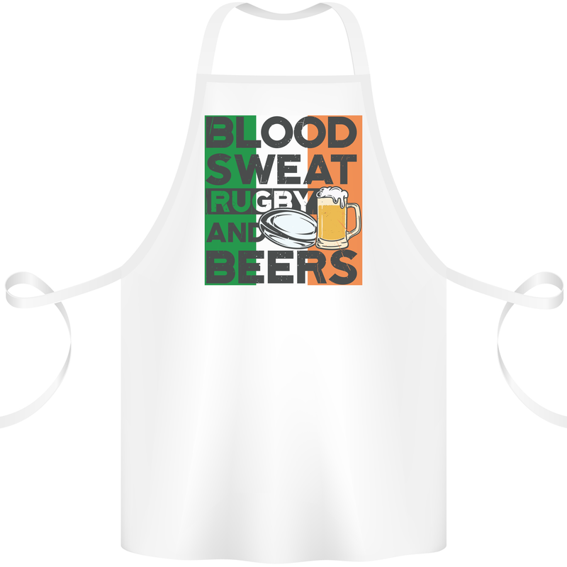 Blood Sweat Rugby and Beers Ireland Funny Cotton Apron 100% Organic White