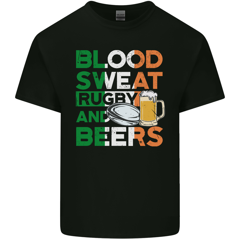 Blood Sweat Rugby and Beers Ireland Funny Kids T-Shirt Childrens Black
