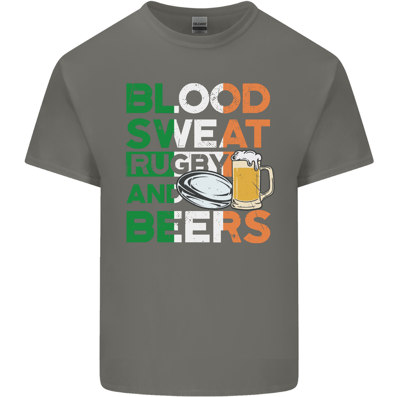 Blood Sweat Rugby and Beers Ireland Funny Kids T-Shirt Childrens Charcoal