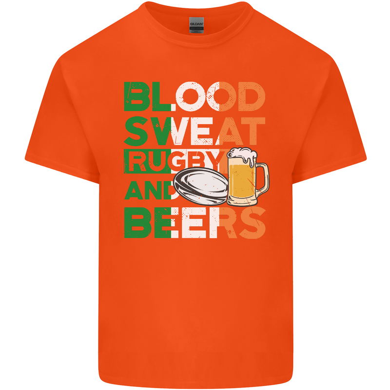 Blood Sweat Rugby and Beers Ireland Funny Kids T-Shirt Childrens Orange