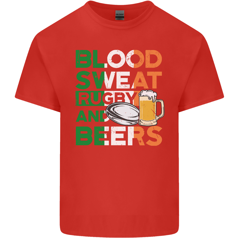 Blood Sweat Rugby and Beers Ireland Funny Kids T-Shirt Childrens Red