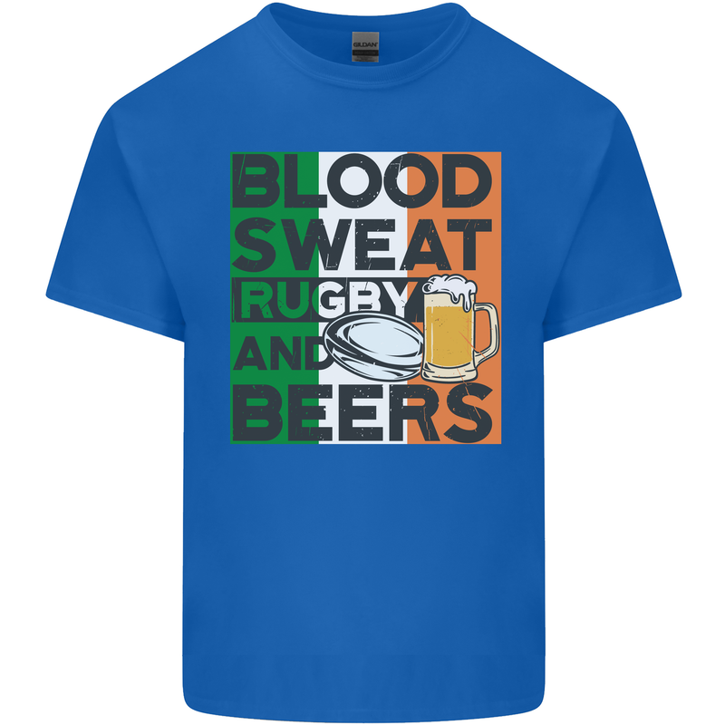 Blood Sweat Rugby and Beers Ireland Funny Kids T-Shirt Childrens Royal Blue