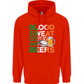Blood Sweat Rugby and Beers Ireland Funny Mens 80% Cotton Hoodie Bright Red