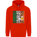 Blood Sweat Rugby and Beers Ireland Funny Mens 80% Cotton Hoodie Bright Red