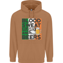 Blood Sweat Rugby and Beers Ireland Funny Mens 80% Cotton Hoodie Caramel Latte