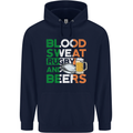 Blood Sweat Rugby and Beers Ireland Funny Mens 80% Cotton Hoodie Navy Blue