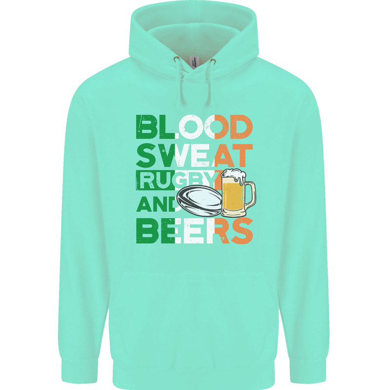 Blood Sweat Rugby and Beers Ireland Funny Mens 80% Cotton Hoodie Peppermint