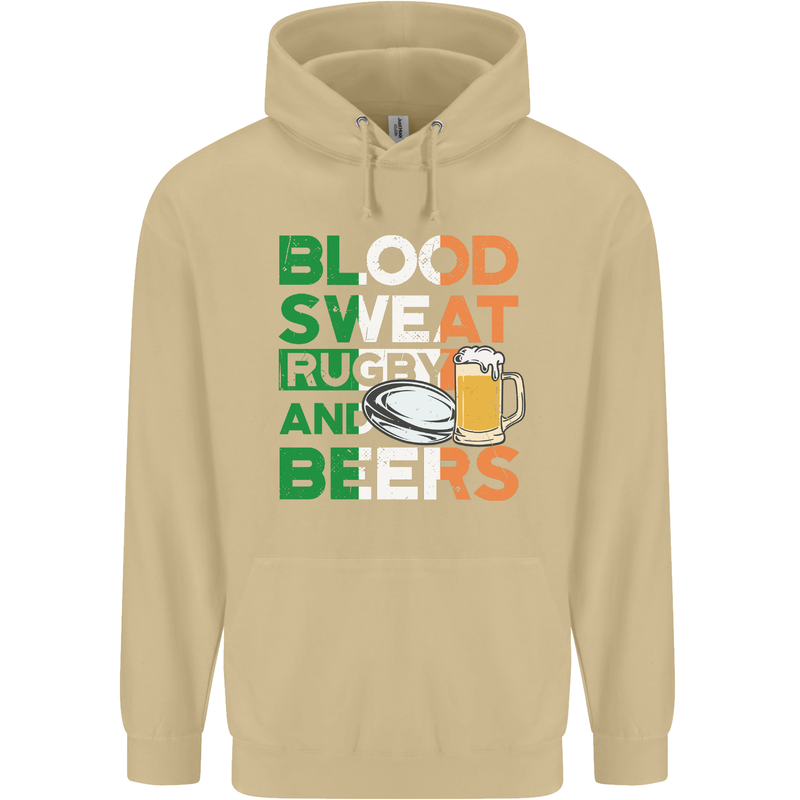 Blood Sweat Rugby and Beers Ireland Funny Mens 80% Cotton Hoodie Sand