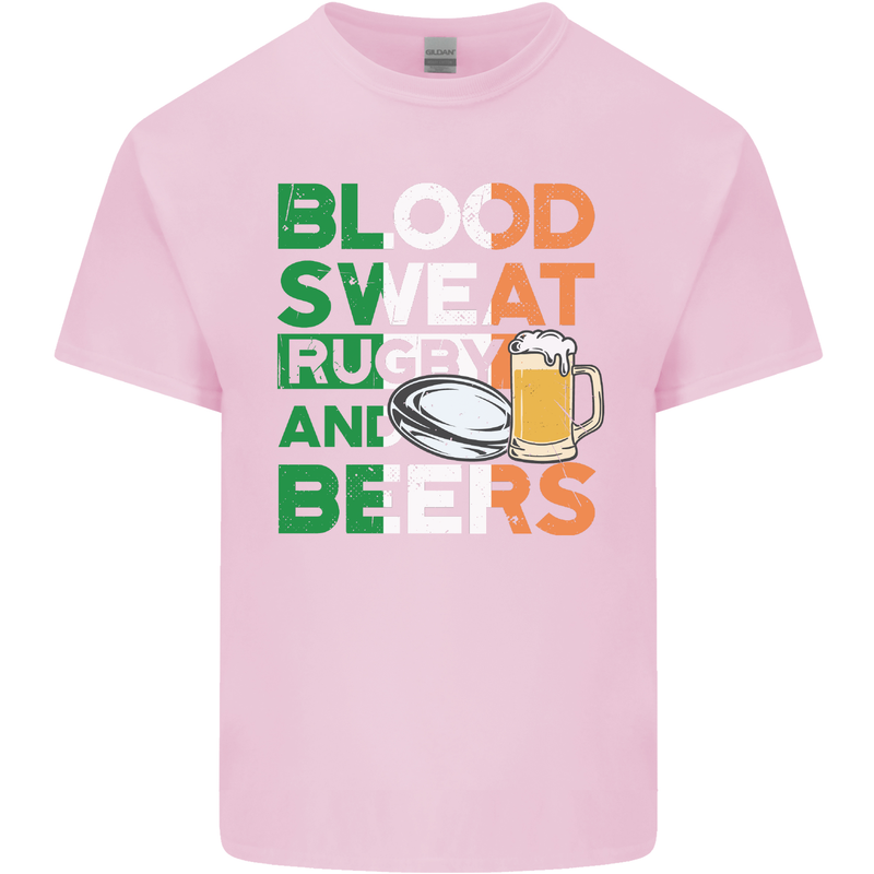 Blood Sweat Rugby and Beers Ireland Funny Mens Cotton T-Shirt Tee Top Light Pink