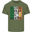 Blood Sweat Rugby and Beers Ireland Funny Mens Cotton T-Shirt Tee Top Military Green