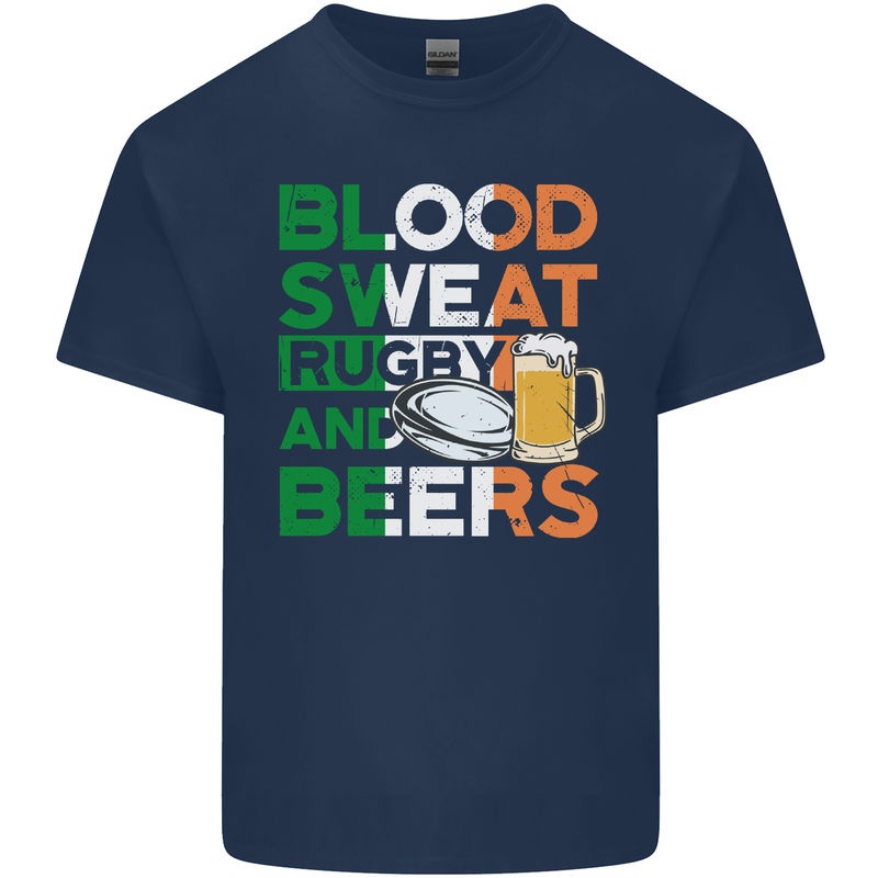 Blood Sweat Rugby and Beers Ireland Funny Mens Cotton T-Shirt Tee Top Navy Blue