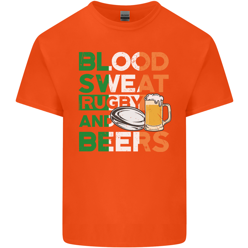Blood Sweat Rugby and Beers Ireland Funny Mens Cotton T-Shirt Tee Top Orange