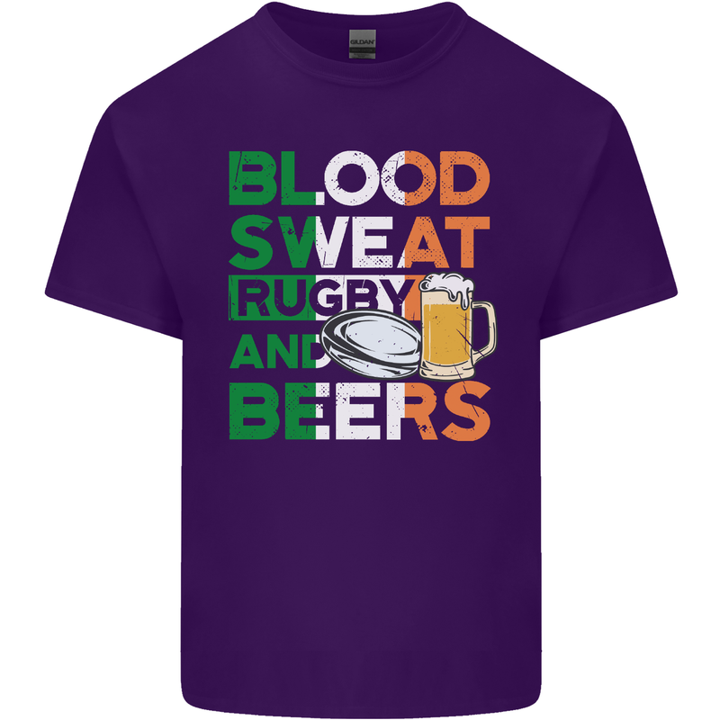 Blood Sweat Rugby and Beers Ireland Funny Mens Cotton T-Shirt Tee Top Purple