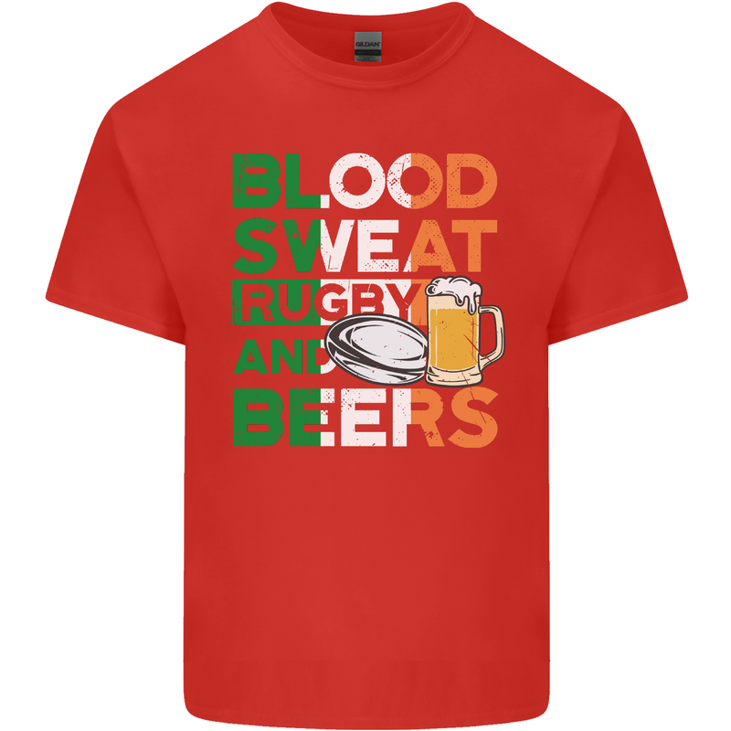 Blood Sweat Rugby and Beers Ireland Funny Mens Cotton T-Shirt Tee Top Red