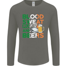 Blood Sweat Rugby and Beers Ireland Funny Mens Long Sleeve T-Shirt Charcoal