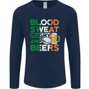 Blood Sweat Rugby and Beers Ireland Funny Mens Long Sleeve T-Shirt Navy Blue