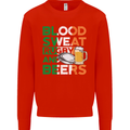 Blood Sweat Rugby and Beers Ireland Funny Mens Sweatshirt Jumper Bright Red