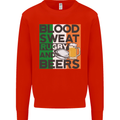Blood Sweat Rugby and Beers Ireland Funny Mens Sweatshirt Jumper Bright Red