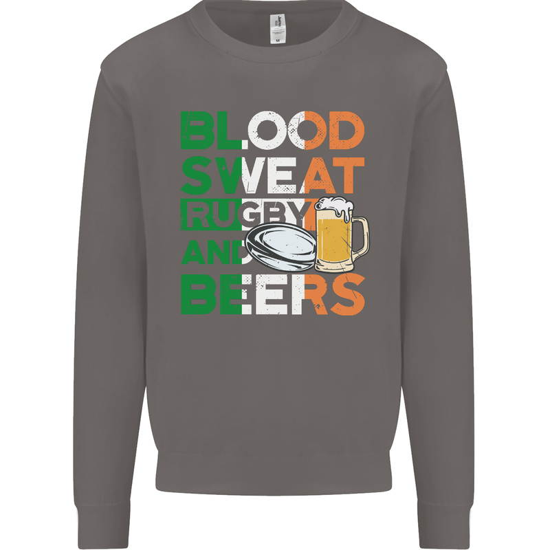 Blood Sweat Rugby and Beers Ireland Funny Mens Sweatshirt Jumper Charcoal