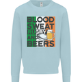 Blood Sweat Rugby and Beers Ireland Funny Mens Sweatshirt Jumper Light Blue