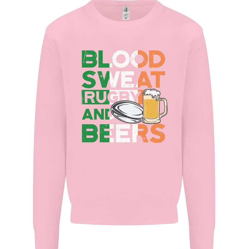Blood Sweat Rugby and Beers Ireland Funny Mens Sweatshirt Jumper Light Pink