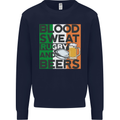 Blood Sweat Rugby and Beers Ireland Funny Mens Sweatshirt Jumper Navy Blue