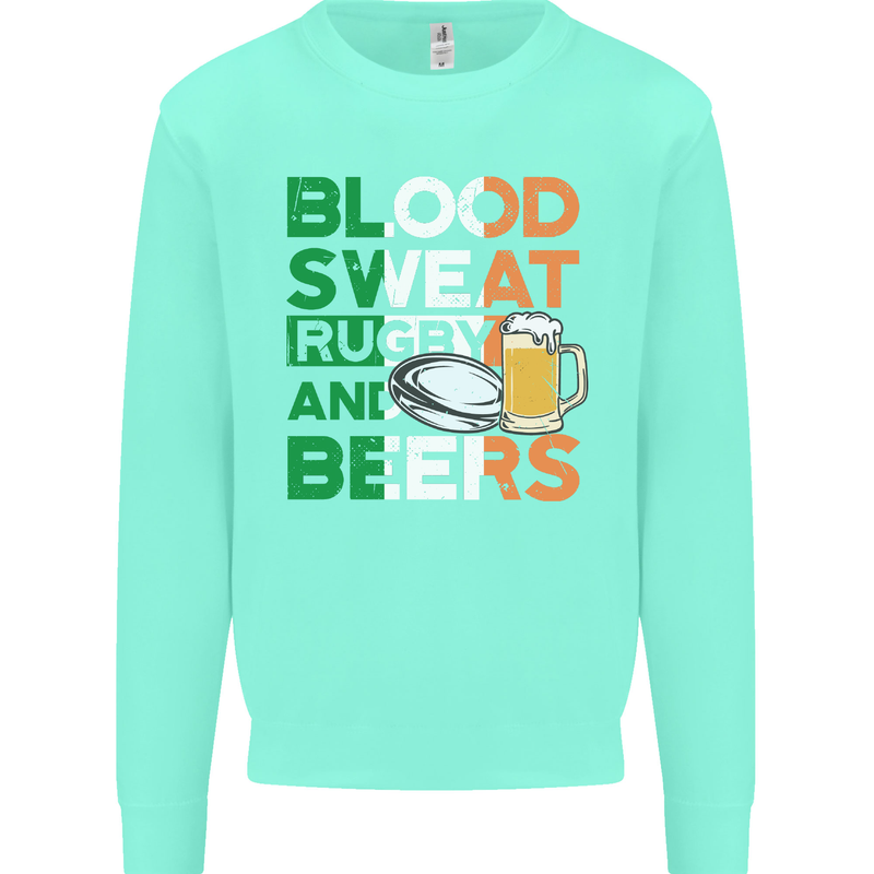 Blood Sweat Rugby and Beers Ireland Funny Mens Sweatshirt Jumper Peppermint
