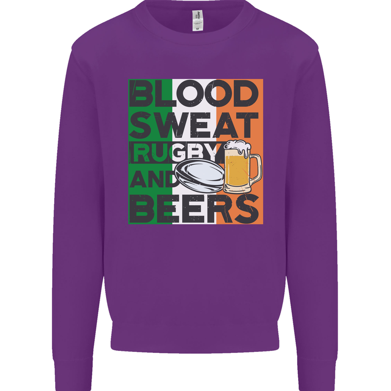 Blood Sweat Rugby and Beers Ireland Funny Mens Sweatshirt Jumper Purple
