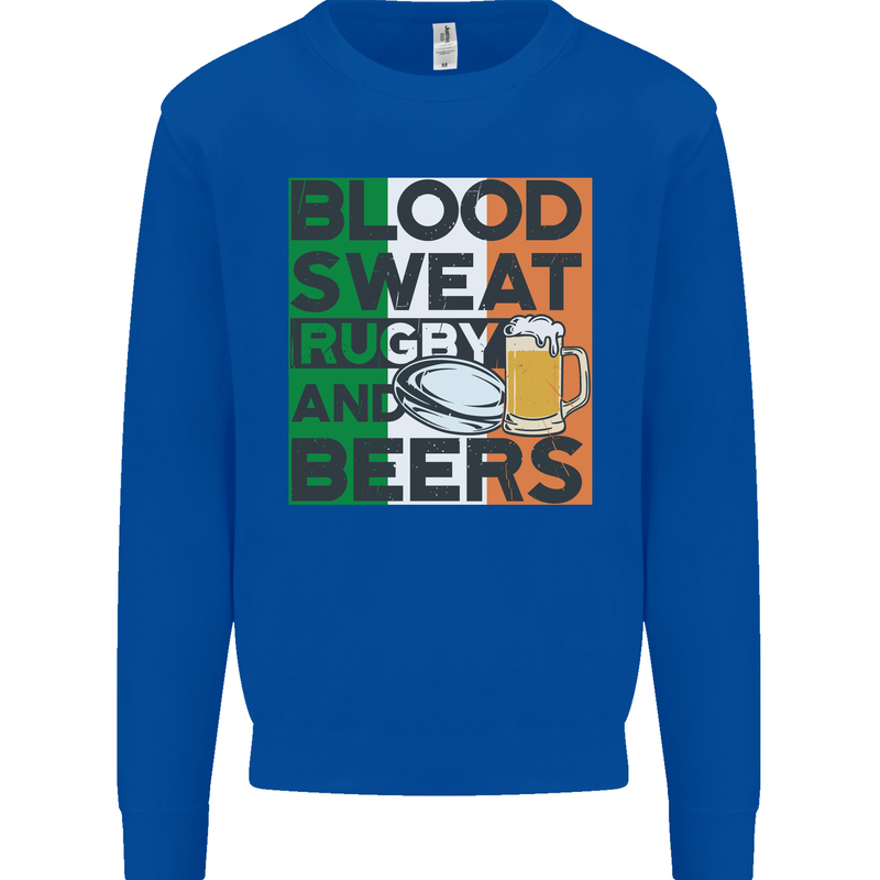 Blood Sweat Rugby and Beers Ireland Funny Mens Sweatshirt Jumper Royal Blue