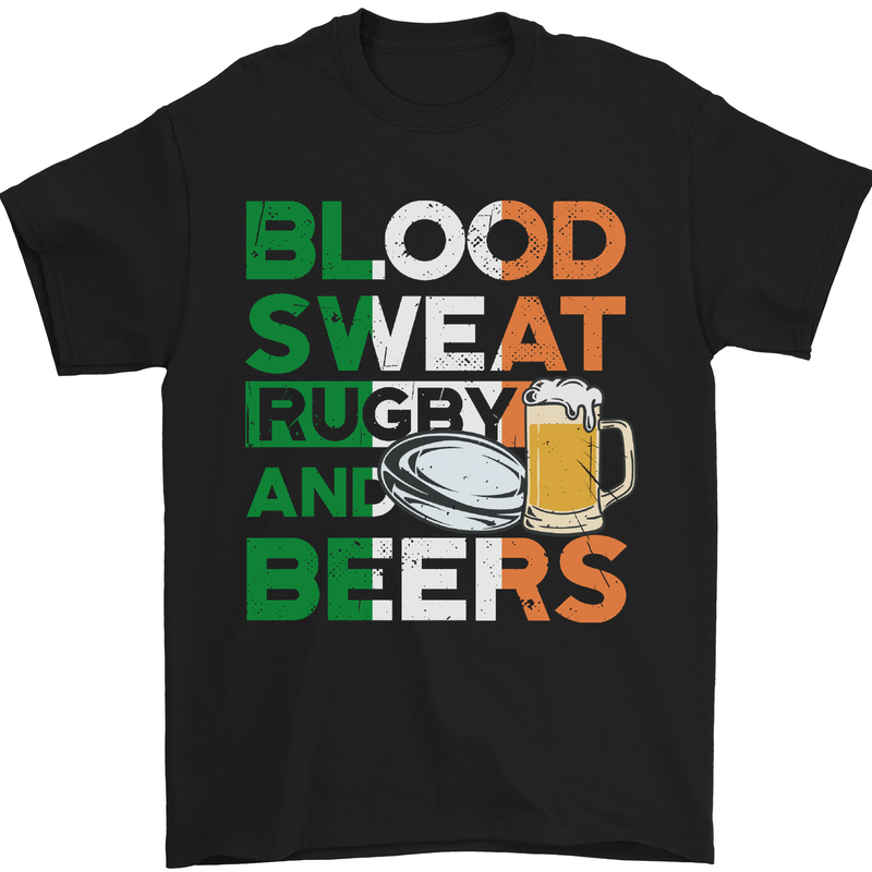 Blood Sweat Rugby and Beers Ireland Funny Mens T-Shirt Cotton Gildan Black