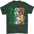 Blood Sweat Rugby and Beers Ireland Funny Mens T-Shirt Cotton Gildan Forest Green