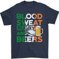Blood Sweat Rugby and Beers Ireland Funny Mens T-Shirt Cotton Gildan Navy Blue