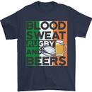 Blood Sweat Rugby and Beers Ireland Funny Mens T-Shirt Cotton Gildan Navy Blue