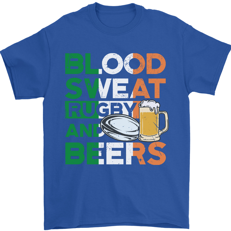 Blood Sweat Rugby and Beers Ireland Funny Mens T-Shirt Cotton Gildan Royal Blue