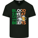 Blood Sweat Rugby and Beers Ireland Funny Mens V-Neck Cotton T-Shirt Black